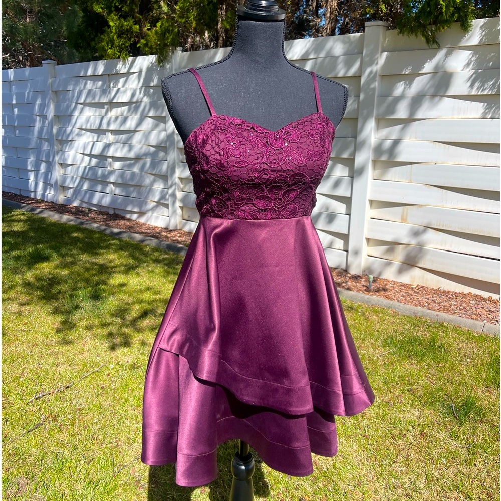 My Michelle Maroon Laced Hoco Dress